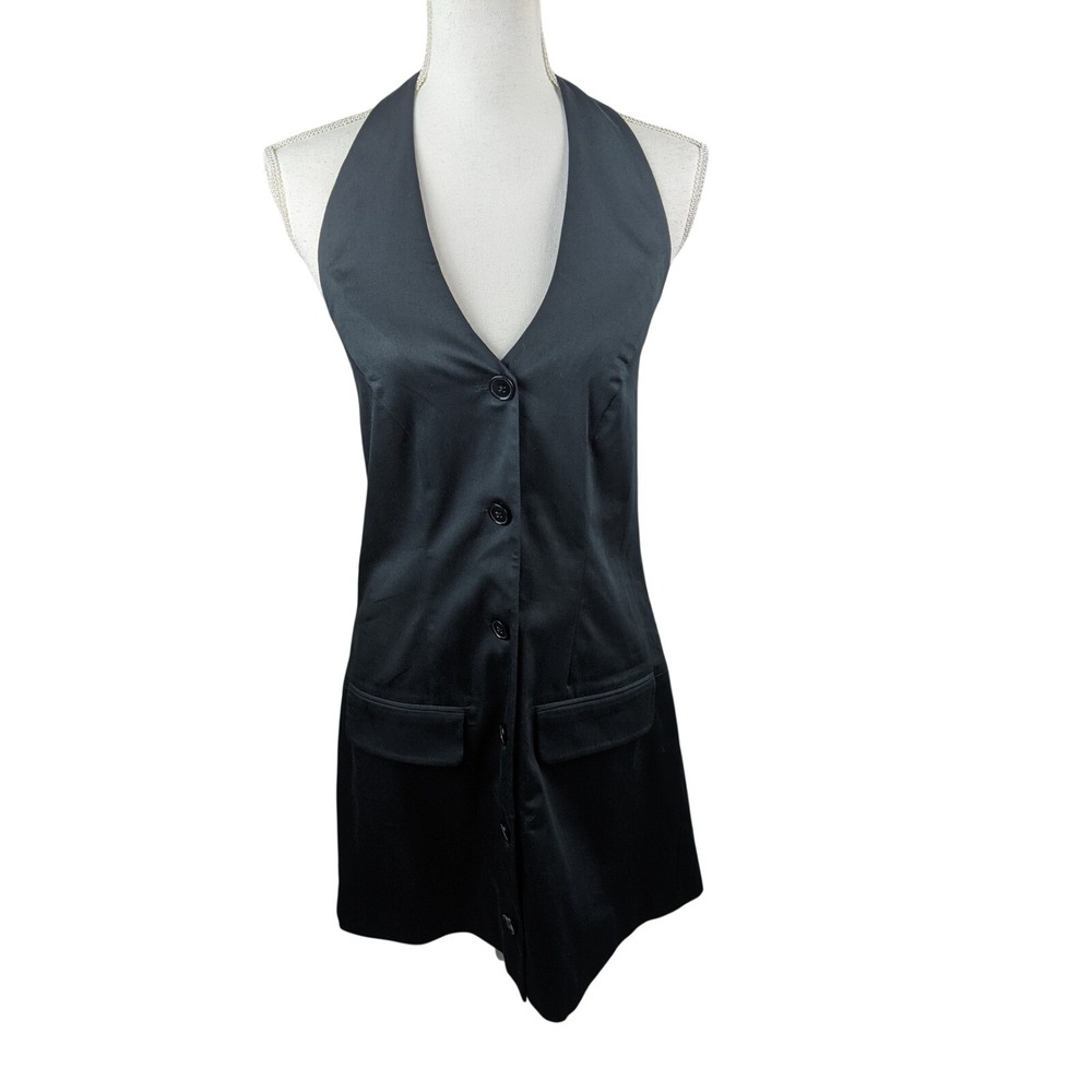 Abercrombie & Fitch Womens Black Halter Vest Button Front Mini Dress S NWT